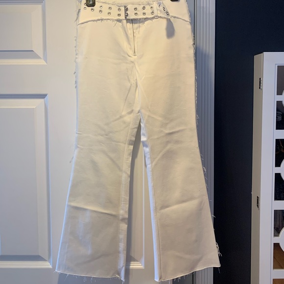 Miaou Pants - NWOT Miaou Cropped Flare Frayed Hem Pants With Attached Belt